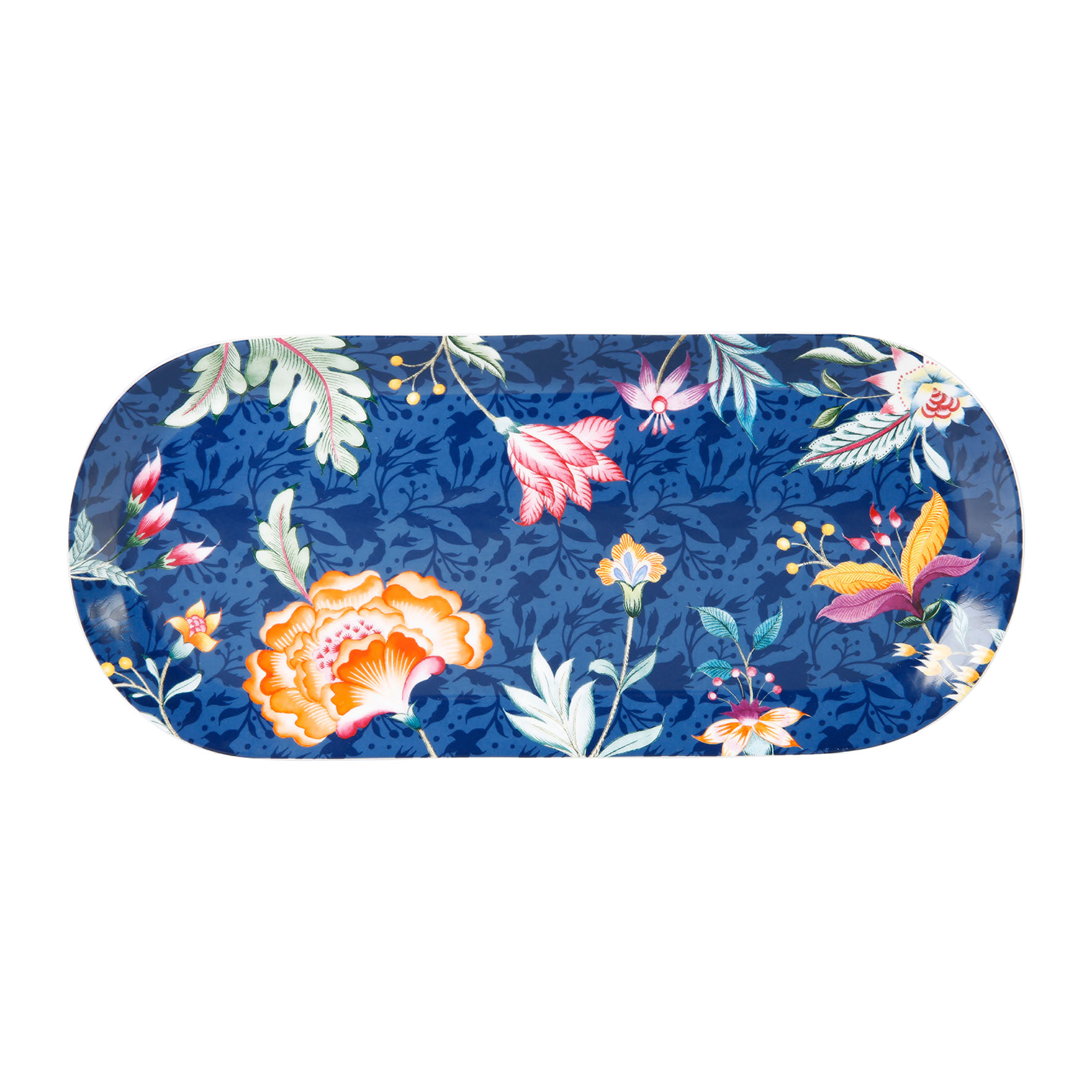 Picture of Plat Porcelaine Gamme PONDICHERY L 33.5 cm l 15 cm H 1.5 cm Coloris Bleu Décor Feuille Avec 1 boîte cadeau