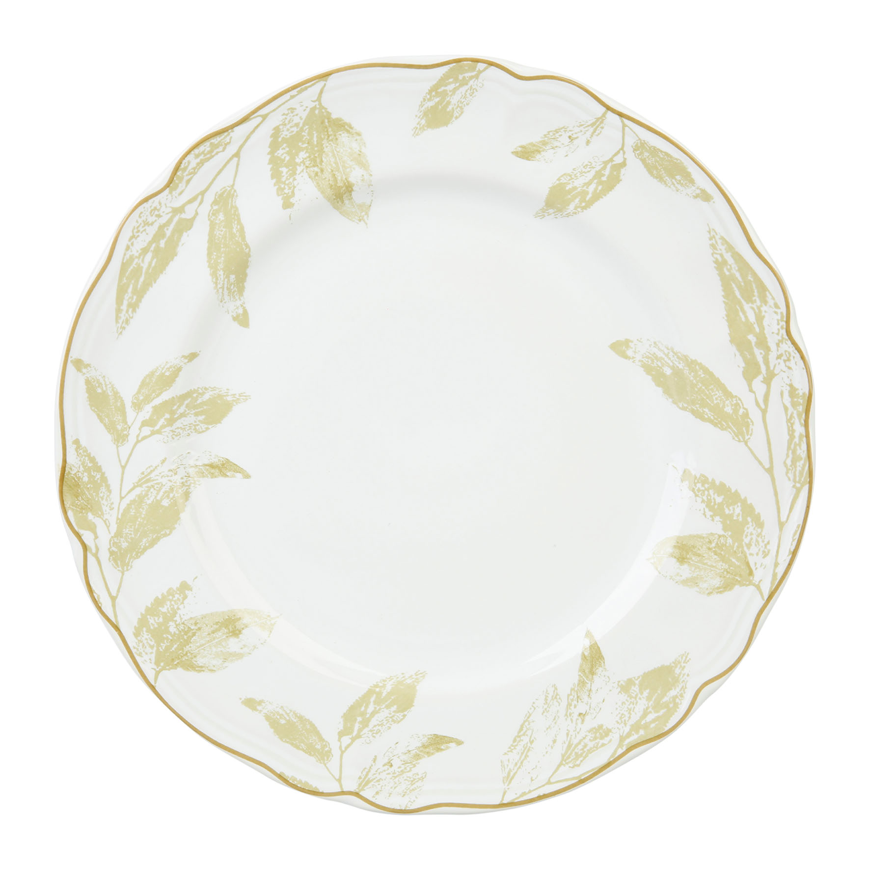 Picture of Assiette plate Grès Gamme SUR LA BRANCHE Ø 27 cm Coloris Blanc-doré Décor Feuille