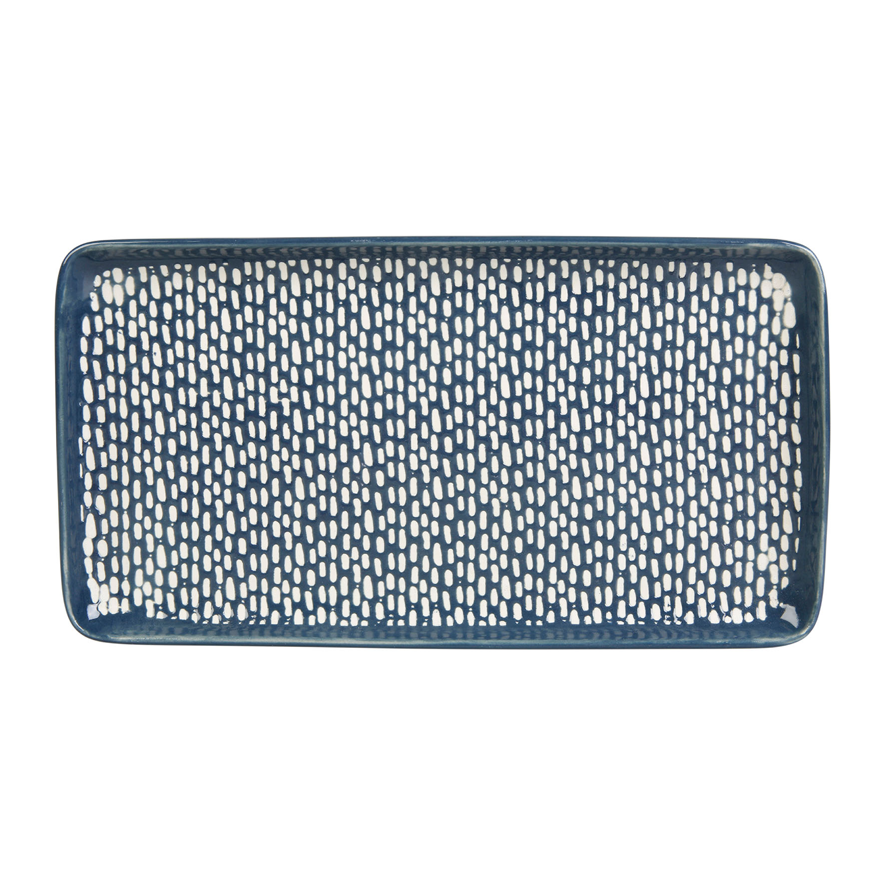 Picture of Plat Grès Forme rectangulaire Gamme SUIVEZ L'ARTISTE L 25.5 cm l 13.5 cm H 2 cm Coloris Bleu Décor Pois