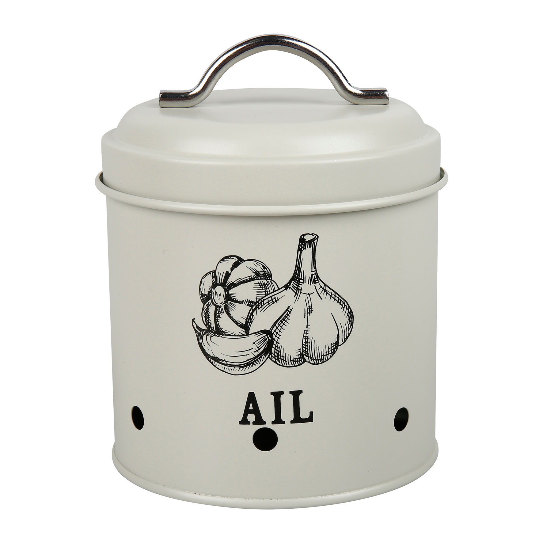 Picture of Boîte de rangement 0.9 L Fer Gamme TROUVAILLES DE GRAND-MERE Ø 11 cm H 14 cm Coloris Beige Décor Texte