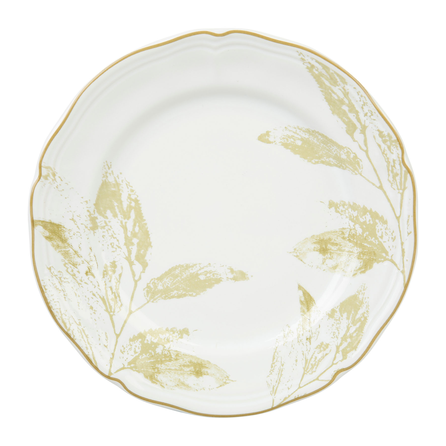 Picture of Assiette à dessert Grès Gamme SUR LA BRANCHE Ø 19.5 cm Coloris Blanc-doré Décor Feuille