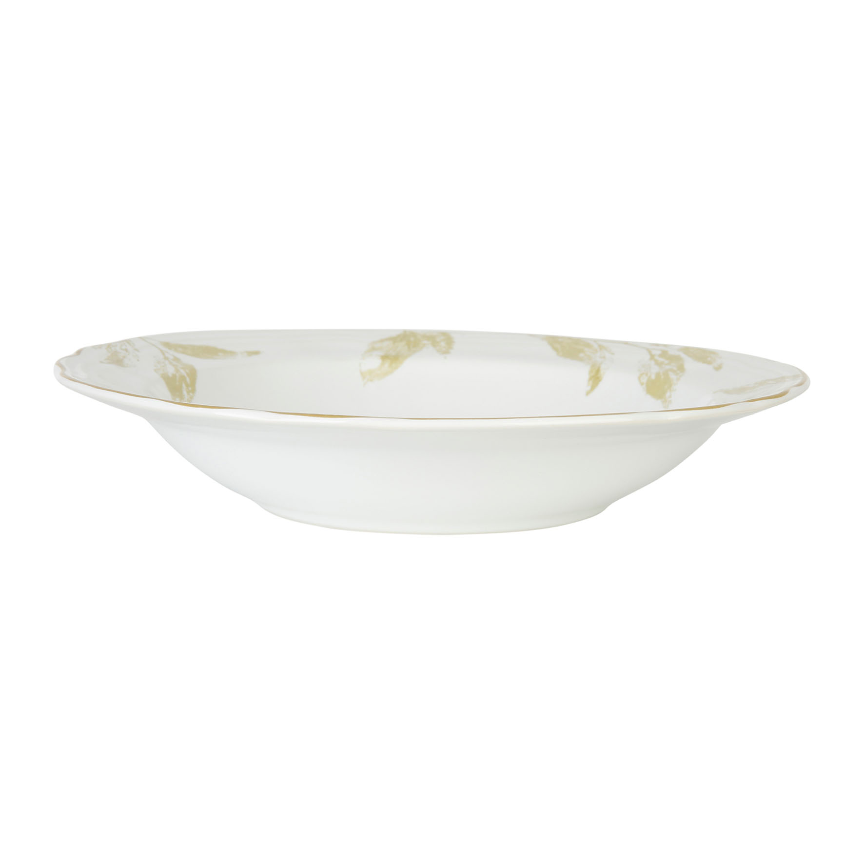 Picture of Assiette creuse Grès Gamme SUR LA BRANCHE Ø 21 cm Coloris Blanc-doré Décor Feuille