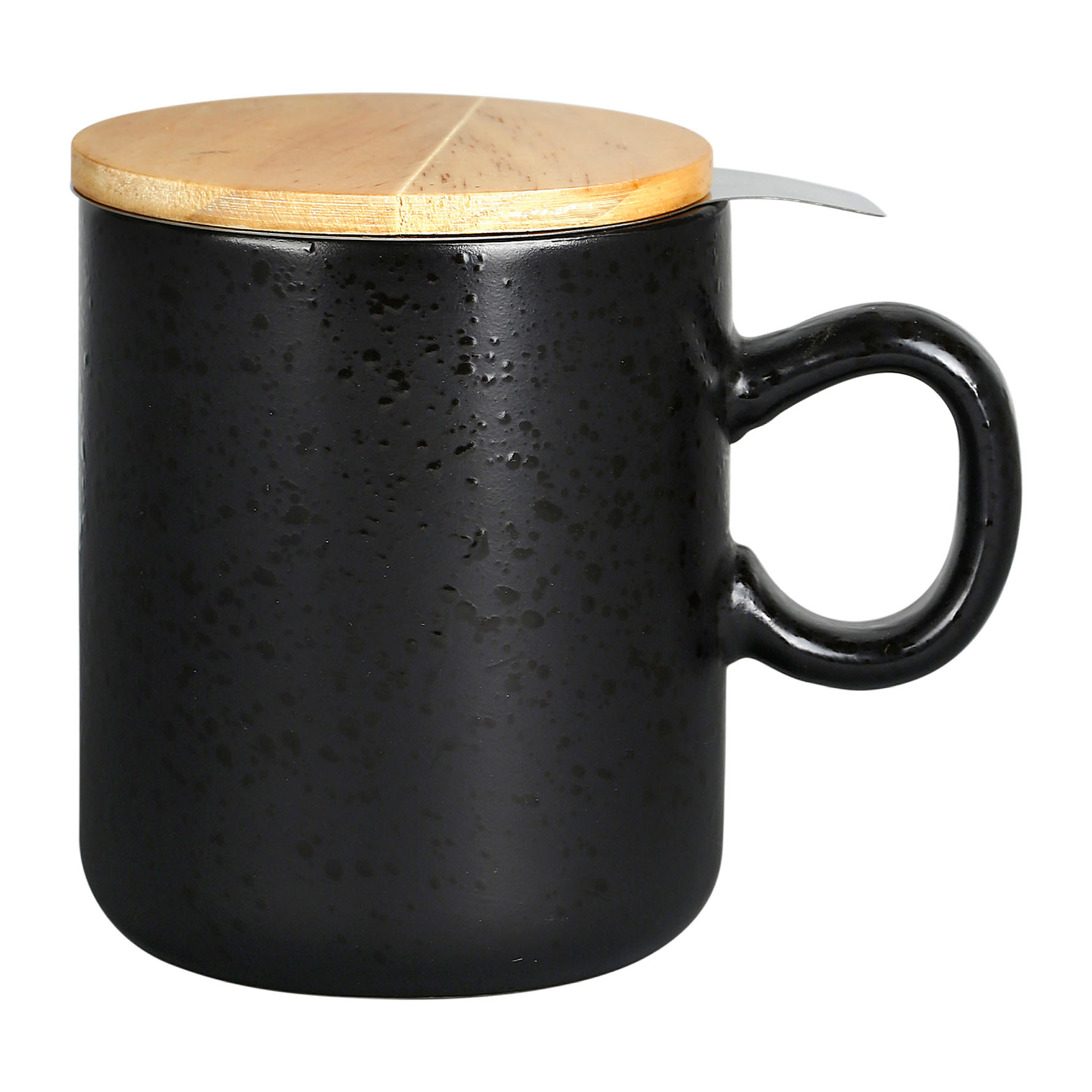 Picture of Tisanière 45 cl Grès Gamme MINUIT Coloris Noir mat Avec 1 filtre inox et 1 couvercle en pin