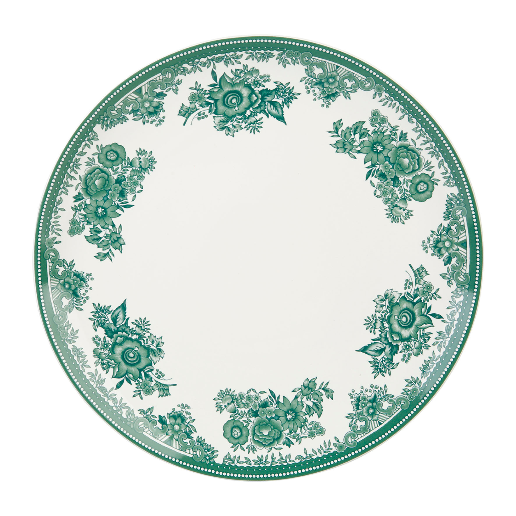 Picture of Assiette plate Grès Gamme TOILE DE PRINTEMPS Ø 27.5 cm Coloris Blanc-vert Décor Feuille