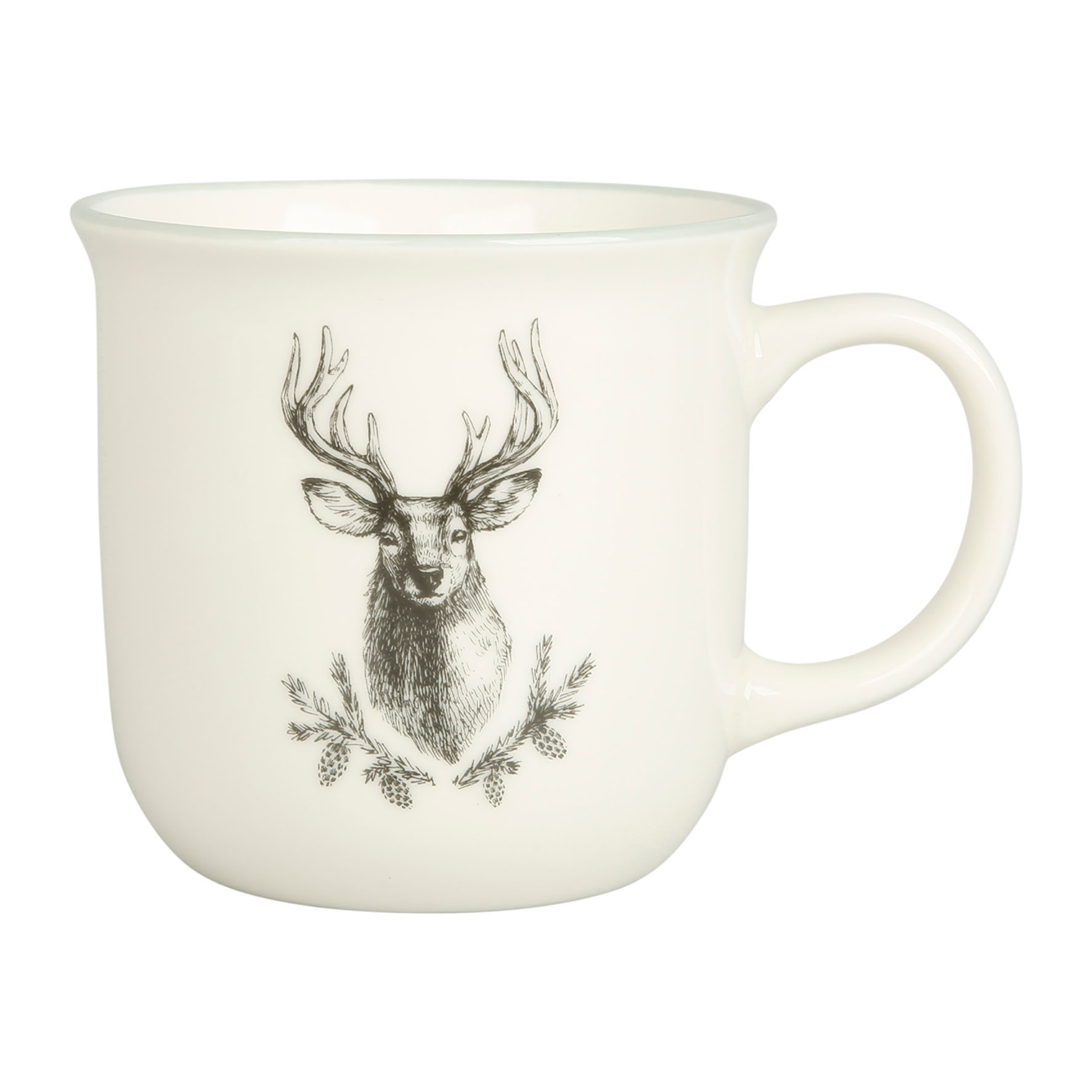 Picture of Mug 40 cl New bone Gamme BLANC NATURE Ø 9 cm H 9.5 cm2 Assortiments Coloris Blanc Décor Cerf-Pomme de pin