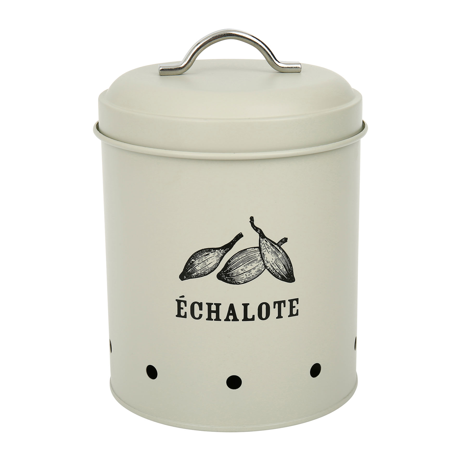 Picture of Boîte de rangement 2.1 L Fer Gamme METALIM Ø 13.5 cm H 19 cm Coloris Beige Décor TexteAvec poignée chrome
