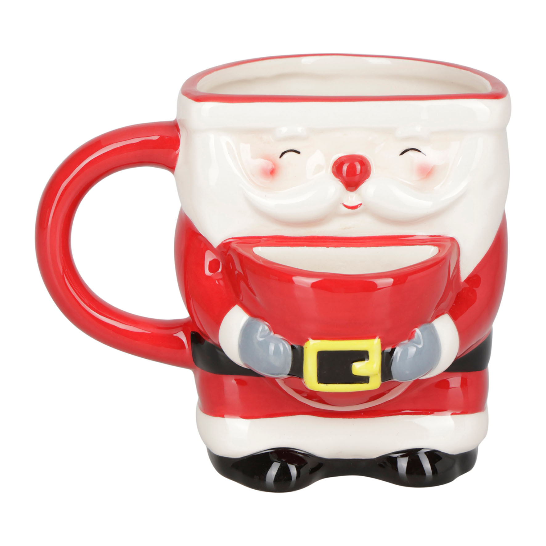 Picture of Mug 45 cl Dolomite Gamme SANTA FAMILY Ø 10 cm H 7 cm Coloris Blanc-rouge Décor Père Noël Avec 1 porte biscuit Passe au lave-vaisselle. Ne passe pas au micro-ondes.